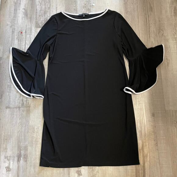 Nik And Nash Womens Dress Sz L Black Long Bell Sleeves Midi Boat Neck - Picture 8 of 11